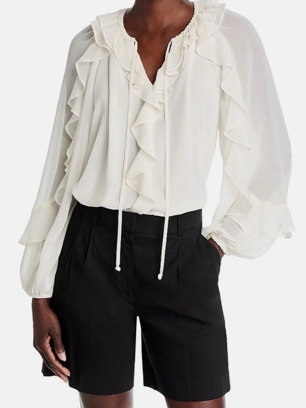 Kobi Halperin NWT Women's White Bailey Ruffled Tie Blouse